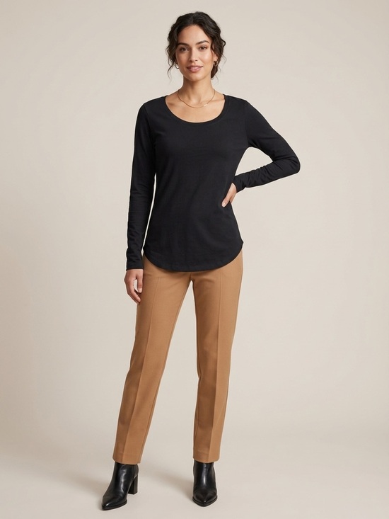 George Tops - George Black Long-Sleeve Scoop Neck Top